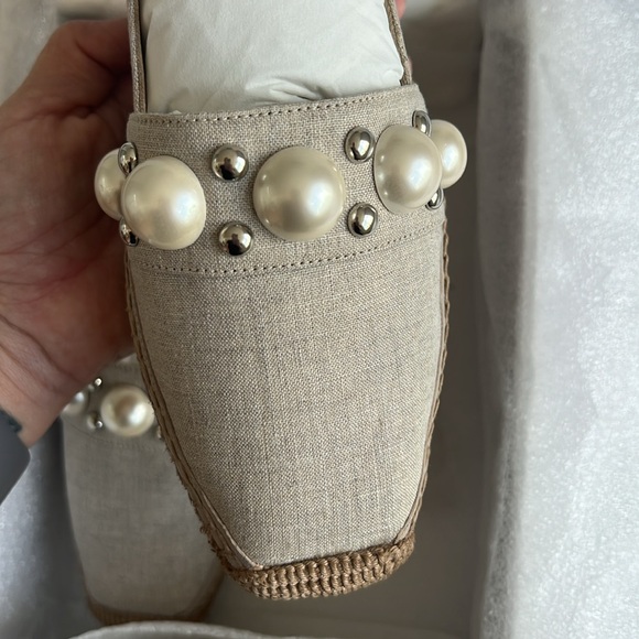 Jimmy Choo Dru Linen Pearly Espadrille Loafers - Picture 3 of 12